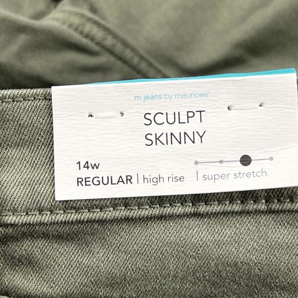 M Jeans Pants 14W Olive Green Neutral Tone Denim Casual Skinny High Rise Jeans - Picture 9 of 14